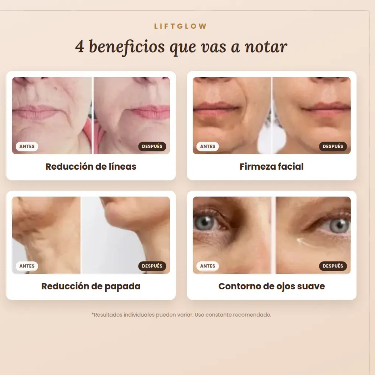 LiftGlow Reafirma tu piel en minutos, desde casa